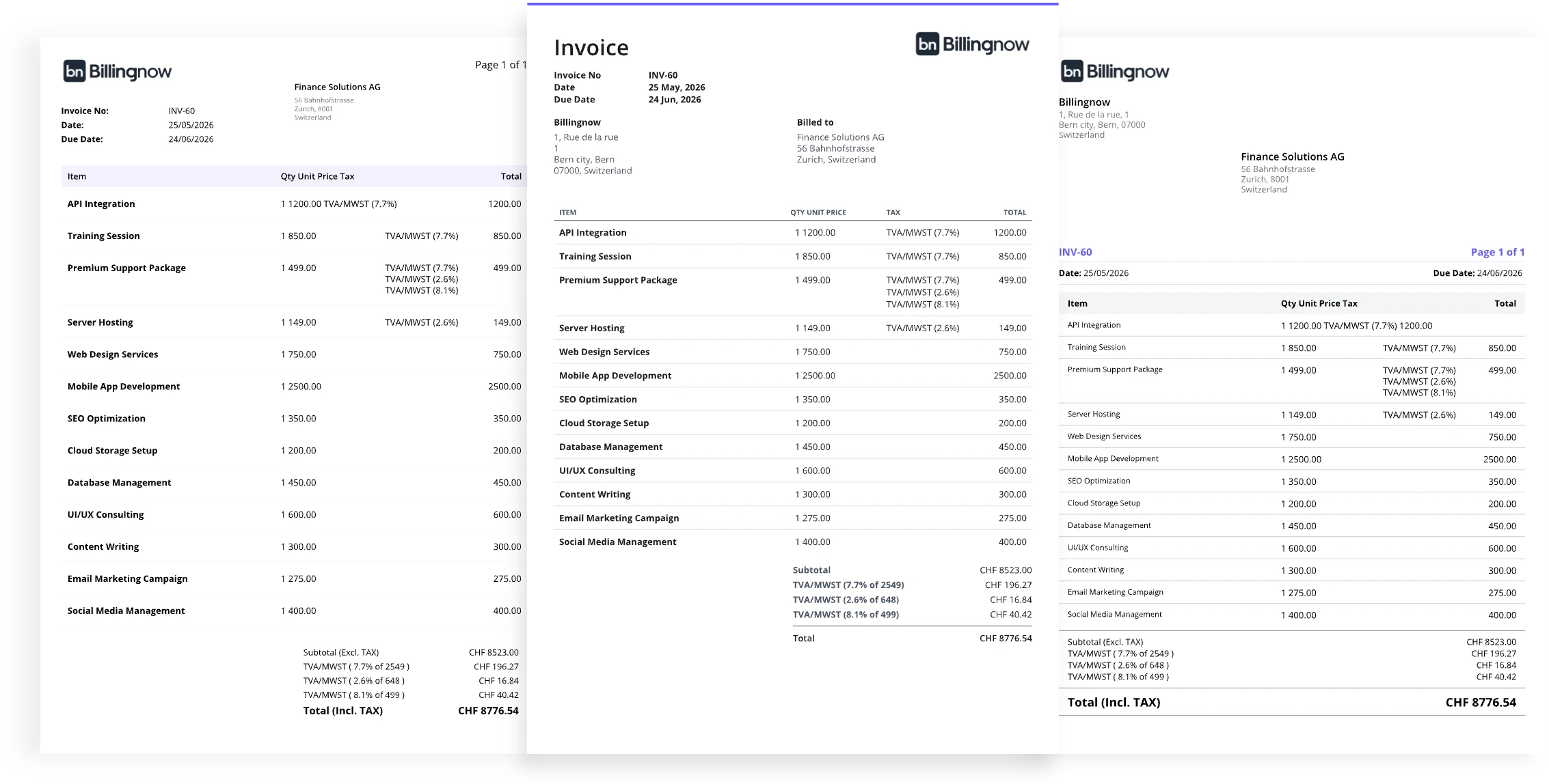 Invoices created with BillingNow